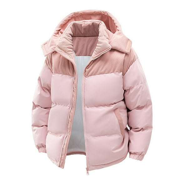 LTTVQM Men's Puffer Jacket Thickened Winter Coat Warm Stand Collar Color Block Zip Up Hooded Jacket Ski Puffer Coat Pink 2XL