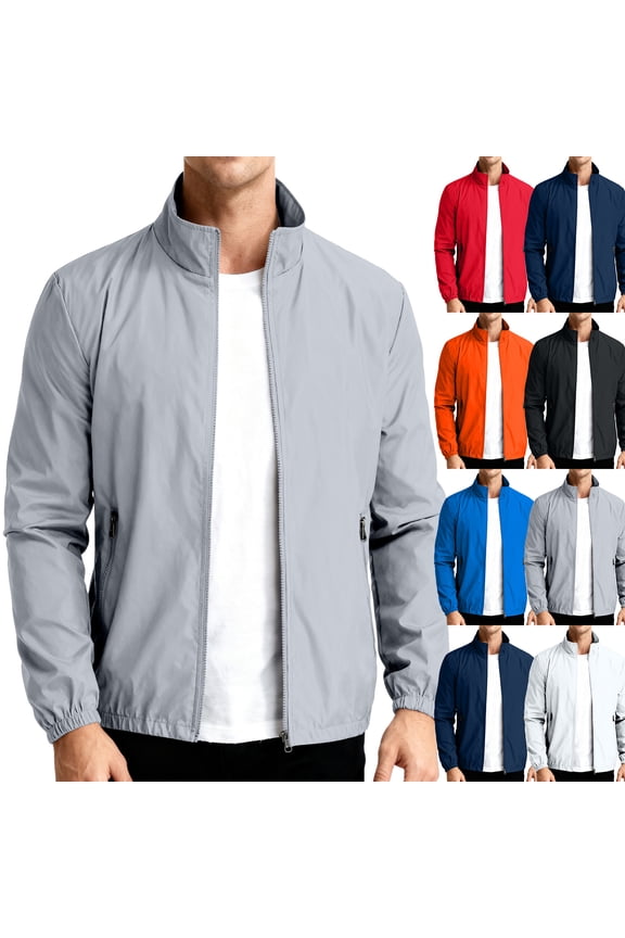 Men's Shell Windbreaker Jackets Bomber Fashion Stylish Lightweight Spring Fall Winter Casual Coat Gray L