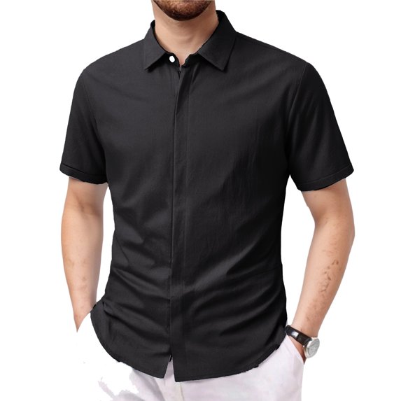 LTTVQM Men's Short Sleeve Casual Button Down Shirt Fashion Breathable Lightweigh 2026 Summer Shirt for Vacation Black M