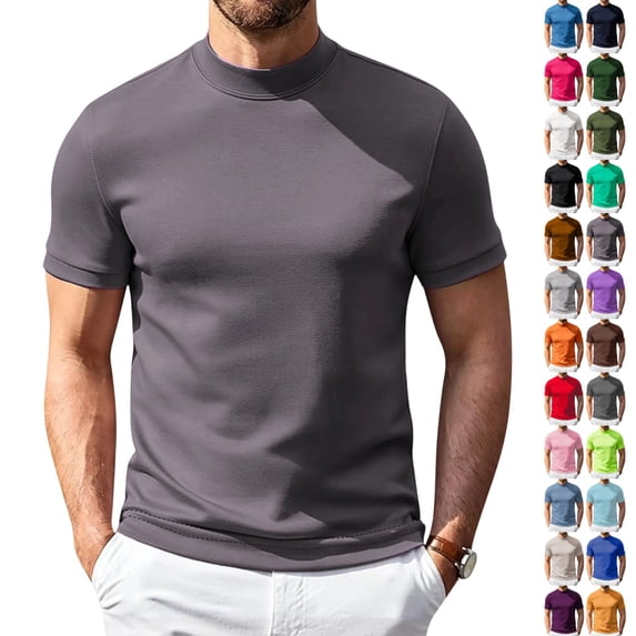 LTTVQM Men's Short Sleeve Shirts Mock Neck Casual Tops Stylish Slim Fit Pullover Solid Basic Tee Mens T-Shirts Dark Purple XL
