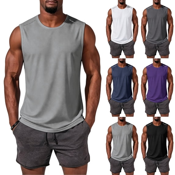 LTTVQM Men's Sleeveless Shirt Quick Dry Workout Tank Top Gym Muscle T Shirts Sport Athletic Running Tanks Tops Light Gray XS