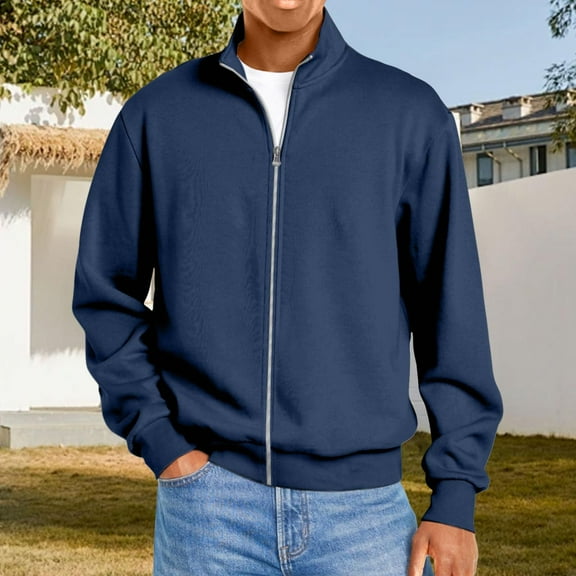 LTTVQM Men's Soft Fleece Jacket Lightweight Full Zip Jackets Casual Fall Winter Outdoor Warm Jackets Coats Navy L