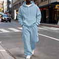 thumbnail image 1 of LTTVQM Men's Soft Wrinkle Resistant Utility Solid Pullover Drawstring Hood Classic Two Piece Tracksuit Multi Cargo Pocket Stretch Cuff Casual Daily Blouse Light Blue S, 1 of 6