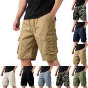 Men's Summer Cargo Shorts Outdoors Drawstring Casual Workout Sport Athletic Half Pants with Zipper Pockets Khaki 3XL