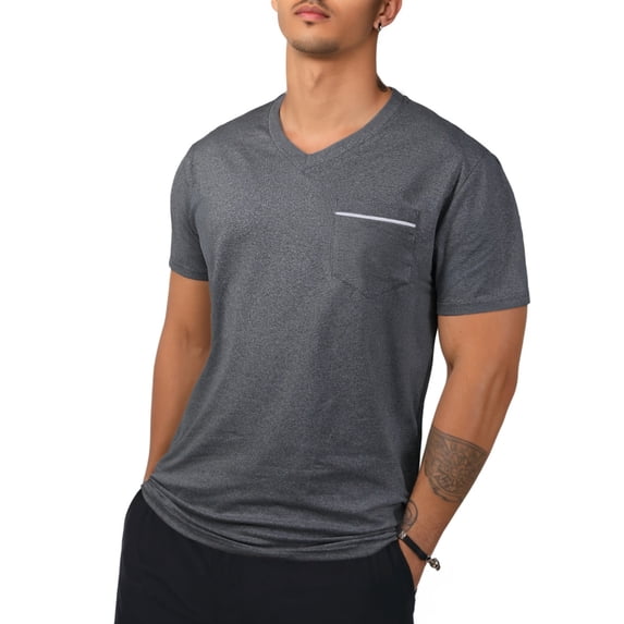 LTTVQM Men's T-Shirts 2026 Summer Spring V-Neck Short Sleeve Basic Tees Shirts Solid Color Casual Clothes with Pocket Dark Gray 2XL