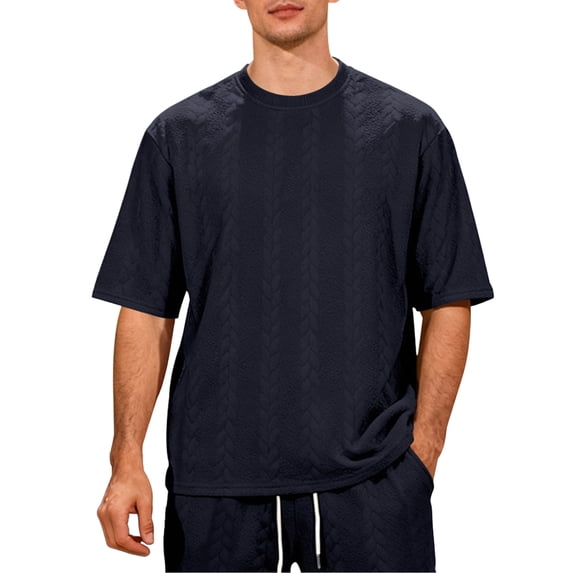 LTTVQM Men's Tee 2026 Loose Fit Crew Neck Short Sleeve Cotton Blend Casual Workout Summer Tops Navy XL