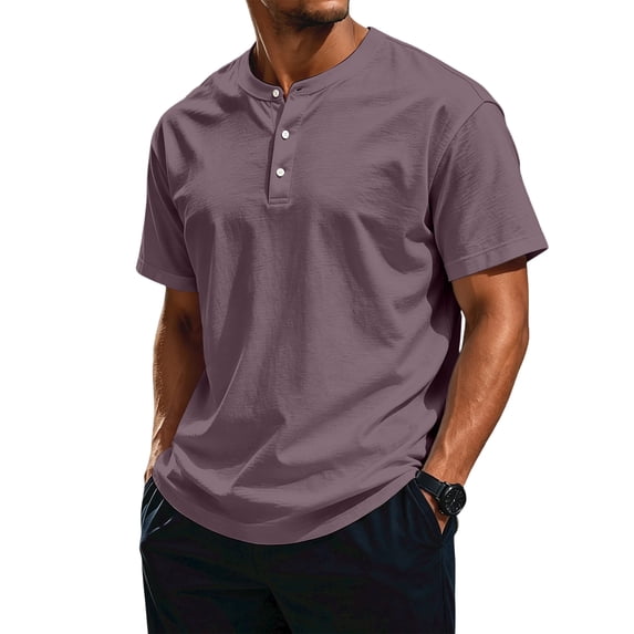 LTTVQM Men's Tee Henley Neck Three Button Short Sleeve Blouse Soft Light Travel Daily Casual Tops Light Purple 2XL