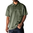 thumbnail image 1 of LTTVQM Men's Top Chest Pocket Washed Denim Style Polo Short Sleeve T-Shirt Soft Vacation Everyday Casual Blouses Army Green 3XL, 1 of 8