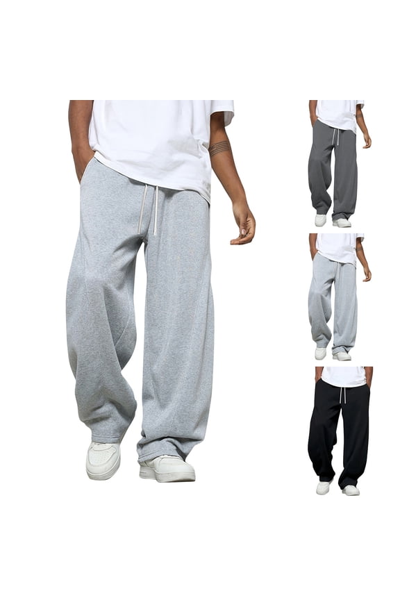 Men's Wide Leg Loose Sweatpants Open Bottom Drawstring Workout Gym Baggy Pants Light Gray 2XL