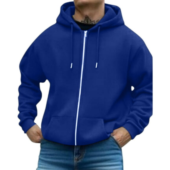 LTTVQM Men's Zip Up Fleece Hoodie Casual Solid Winter Sweatshirt with Pockets Long Sleeve Fashion Basic Hooded Jacket Royal Blue M