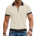 thumbnail image 1 of LTTVQM Men's Zipper Polo Shirts Spring Summer Short Sleeve Casual Shirt Athletic Work Classic Golf Tops Khaki M, 1 of 4