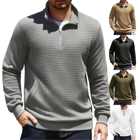 LTTVQM Mens 2026 Quarter Zip Sweatshirt Long Sleeve Casual Waffle Pullover Hoodies with Pocket Light Gray L