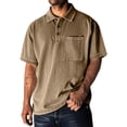 thumbnail image 1 of LTTVQM Mens Blouse Chest Pocket Washed Solid Polo Collar Short Sleeve Shirt Light Travel Summer Casual Tops Brown 2XL, 1 of 6