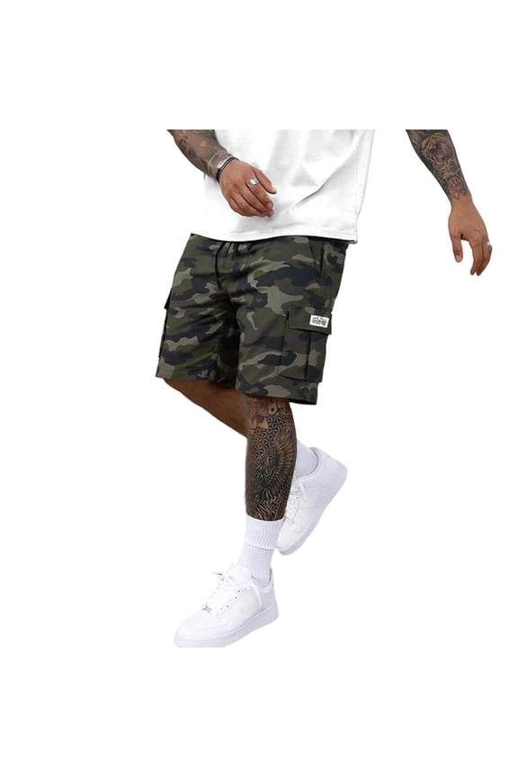 Mens Camouflage Cargo Shorts Elastic Waist Lightweight Breathable Streetwear Casual Shorts for Men Gray L