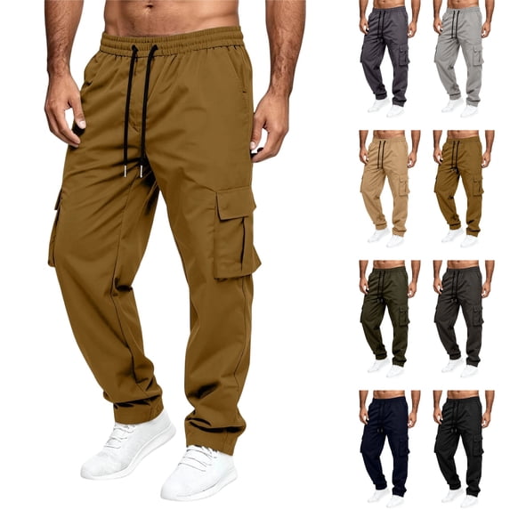 LTTVQM Mens Cargo Pants Ripstop Drawstring Waist Stretch Fishing Hiking Pants Outdoor Workout Breathable Casual Work Trousers with Multi Pockets