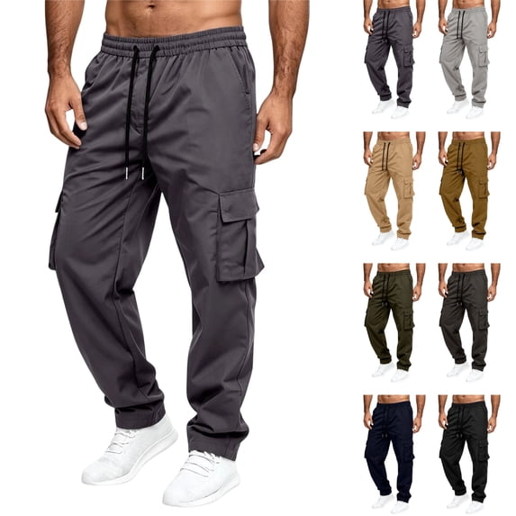 LTTVQM Mens Cargo Pants Ripstop Drawstring Waist Stretch Fishing Hiking Pants Outdoor Workout Travel Casual Business Work Pants with Multi Pockets