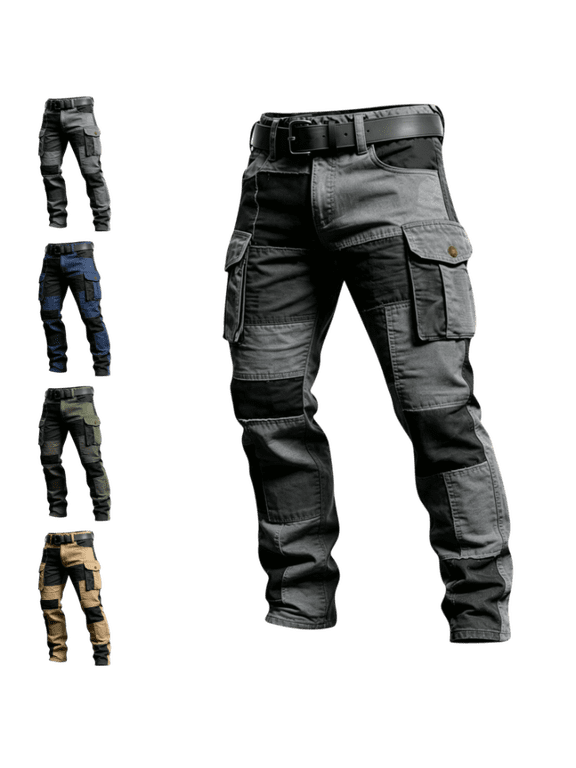 Mens Cargo Pants Ripstop Stretchy Fishing Hiking Pants Outdoor Color Block Workout Breathable Casual Work Sweatpants with Pockets Gray L
