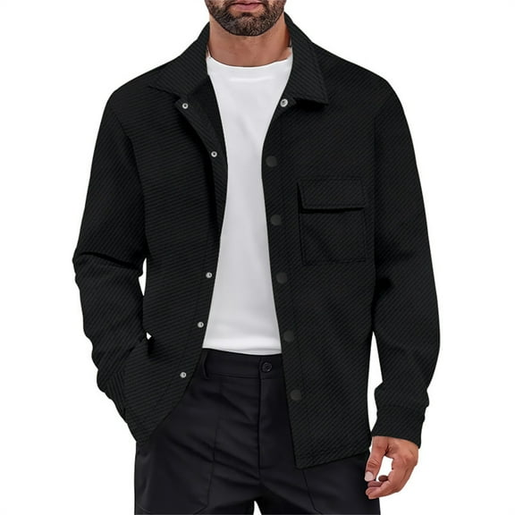LTTVQM Mens Casual Shirt Jacket Button Down Waffle Jacket Long Sleeve Sweater Jackets Quilted Shacket Overshirt Black L