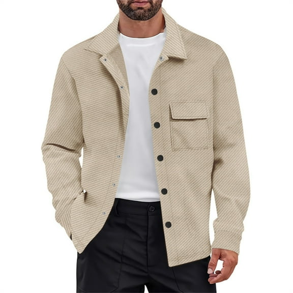 LTTVQM Mens Casual Shirt Jacket Button Down Waffle Jacket Long Sleeve Sweater Jackets Quilted Shacket Overshirt Khaki L