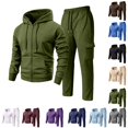 thumbnail image 1 of LTTVQM Mens Classic Casual Outdoor Sports Trend Set Fleece Solid Zip Up Hooded Sweatshirt And Elastic Waist Multi-Pocket Cargo Straight Pants 2 Piece Outfits Army Green L, 1 of 7