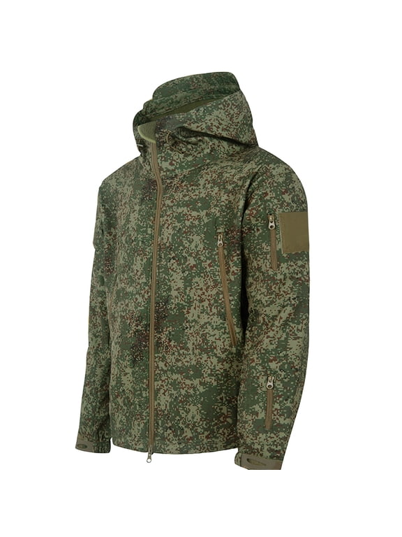 Mens Coat All Season Sport Outdoor Soft Shell Waterproof Working Hiking Hooded Camouflage Coat Jackets Dark Green XL