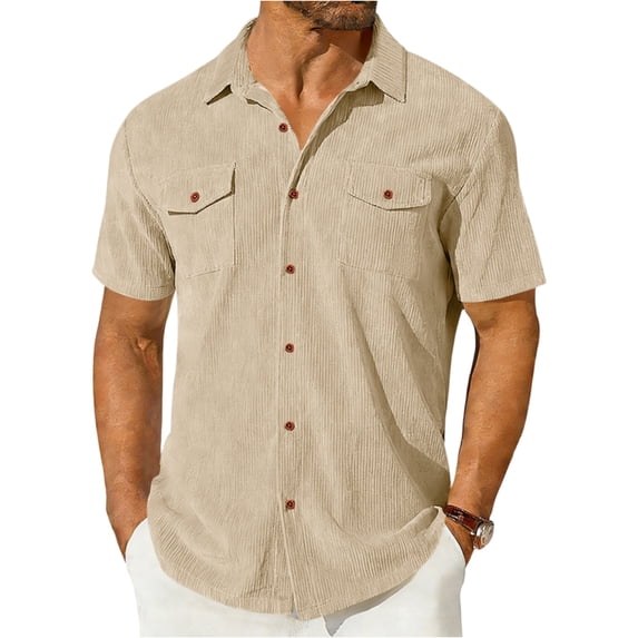 LTTVQM Mens Corduroy Shirt Jackets 2026 Casual Long Sleeve Button Up Collared Work Shirts Lightweight Shacket with Flap Pockets Khaki M