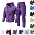 thumbnail image 1 of LTTVQM Mens Daily Layering 2 Piece Set Fleece Solid Full Zip Hooded Sweatshirt And Elastic Waist Cargo Straight Pants Casual Street Outfits Purple 2XL, 1 of 7