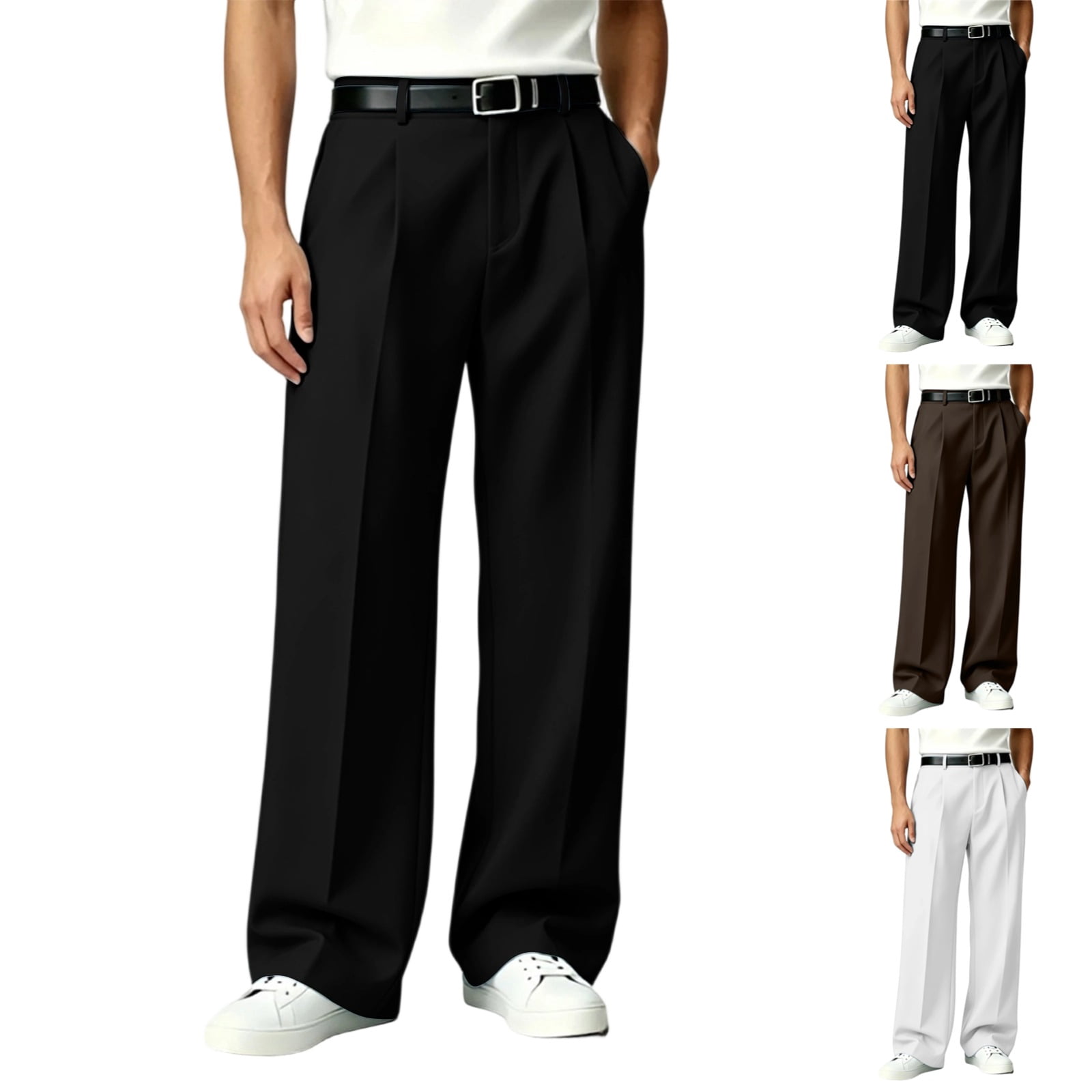 LTTVQM Mens Dress Pants Old Money Casual Baggy Wide Leg Pleated