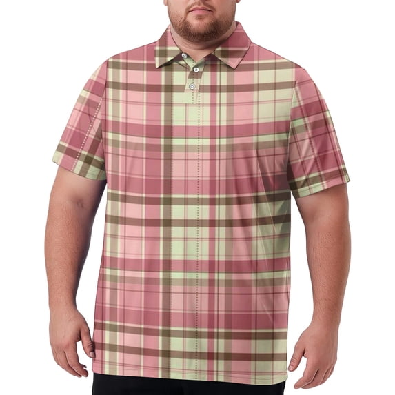 LTTVQM Mens Four Season All Weather Plaid Golf Shirt Big & Tall Short Sleeve Collared High Breathability Casual Top Light Gray 6XL