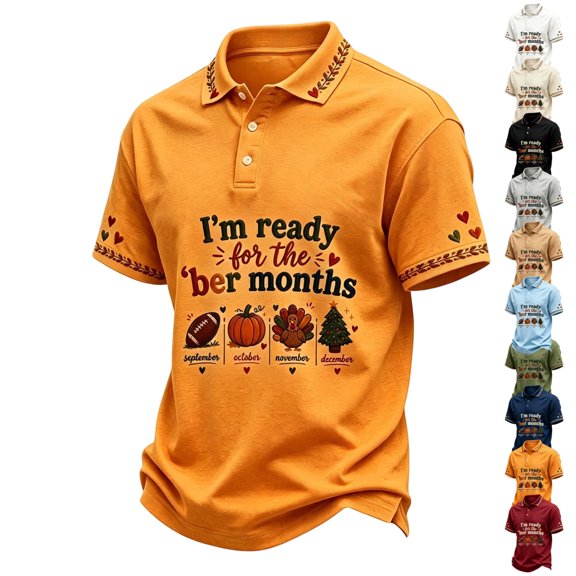 LTTVQM Mens Graphic Polo Shirt Fall Christmas Holiday Short Sleeve Top Relaxed Fit Collared T Shirt Thanksgiving Halloween Daily Wear Pullover Stretchy Tee