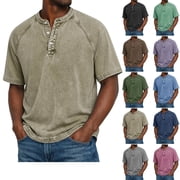LTTVQM Mens Henley Shirts Raglan Short Sleeve Distressed Vintage Washed Relaxed Fit Tshirts Casual Retro Basic Outdoor Streetwear