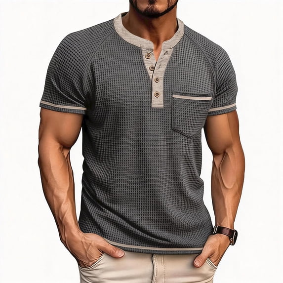 LTTVQM Mens Henley Shirts Short Sleeve Casual Button T-Shirts Basic Tee Shirts Summer Spring Vintage Shirt with Pocket Dark Gray 2XL
