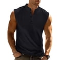 thumbnail image 1 of LTTVQM Mens Henley Shirts Sleeveless Spring Summer Collar Button Up Casual Tops Slim Fit Comfy Workout Fitness Athletic T-Shirts Black XL, 1 of 3