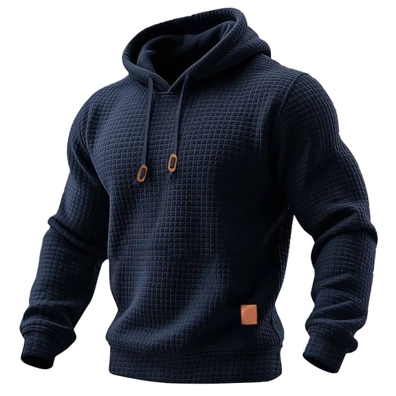 LTTVQM Mens Hooded Sweatshirt Casual Long Sleeve Drawstring Waffle Knit Pullover Hoodies Navy 4XL
