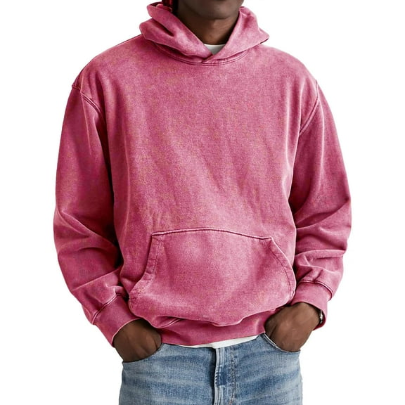 LTTVQM Mens Hoodie Oversized Acid Wash Hoodies Vintage Distressed Pullover Sweatshirts Streetwear Pink M