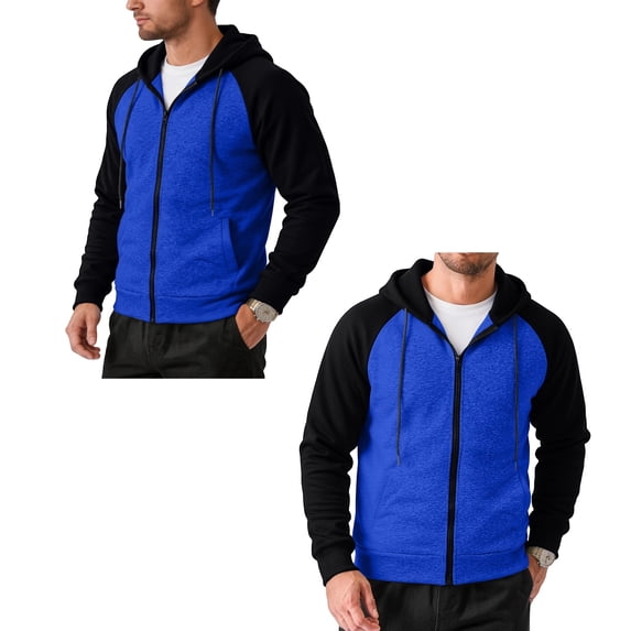 LTTVQM Mens Hoodie Raglan Sleeve Contrast Zip Fleece Hoodie Casual Relaxed Fit Daily Street Outerwear Royal Blue L