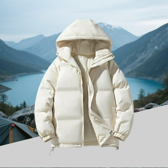 LTTVQM Mens Lightweight Packable Puffer Jacket Casual Solid Hooded Windproof Winter Coats Fall Warm Thicken Down Jackets Beige M