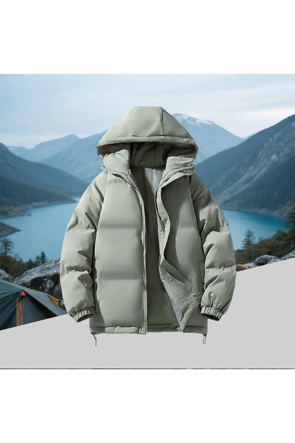 Mens Lightweight Packable Puffer Jacket Casual Solid Hooded Windproof Winter Coats Fall Warm Thicken Down Jackets Green 2XL