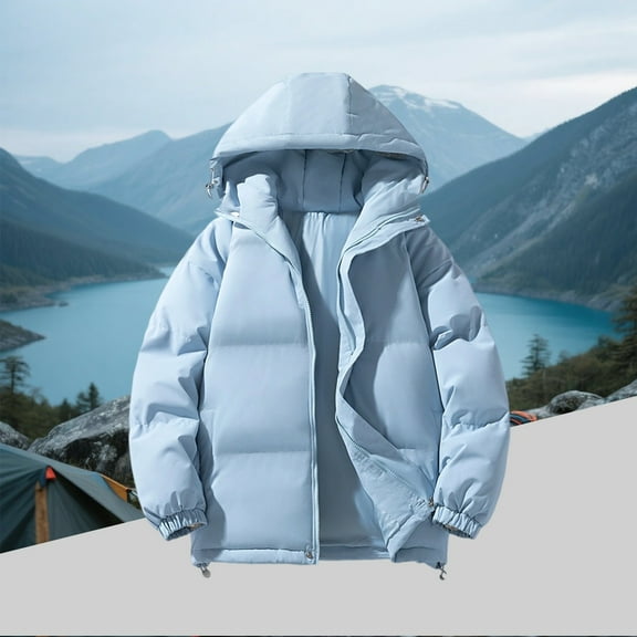 LTTVQM Mens Lightweight Packable Puffer Jacket Casual Solid Hooded Windproof Winter Coats Fall Warm Thicken Down Jackets Light Blue M