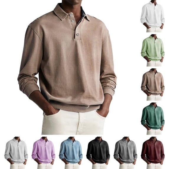 LTTVQM Mens Long Sleeve Polo Shirt Mesh Knit Breathable Casual Lightweight Lapel Collared Golf Shirts Classic Fit Athletic Workout Tennis Tops Khaki 3XL
