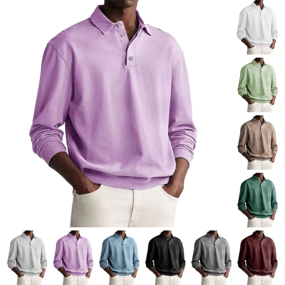 LTTVQM Mens Long Sleeve Polo Shirt Mesh Knit Breathable Casual Lightweight Lapel Collared Golf Shirts Classic Fit Athletic Workout Tennis Tops Light Purple 6XL