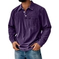 thumbnail image 1 of LTTVQM Men's Fall Tops Retro Lapel Button Pocket Casual Long Sleeve Polo Shirt with Pocket Purple L, 1 of 3