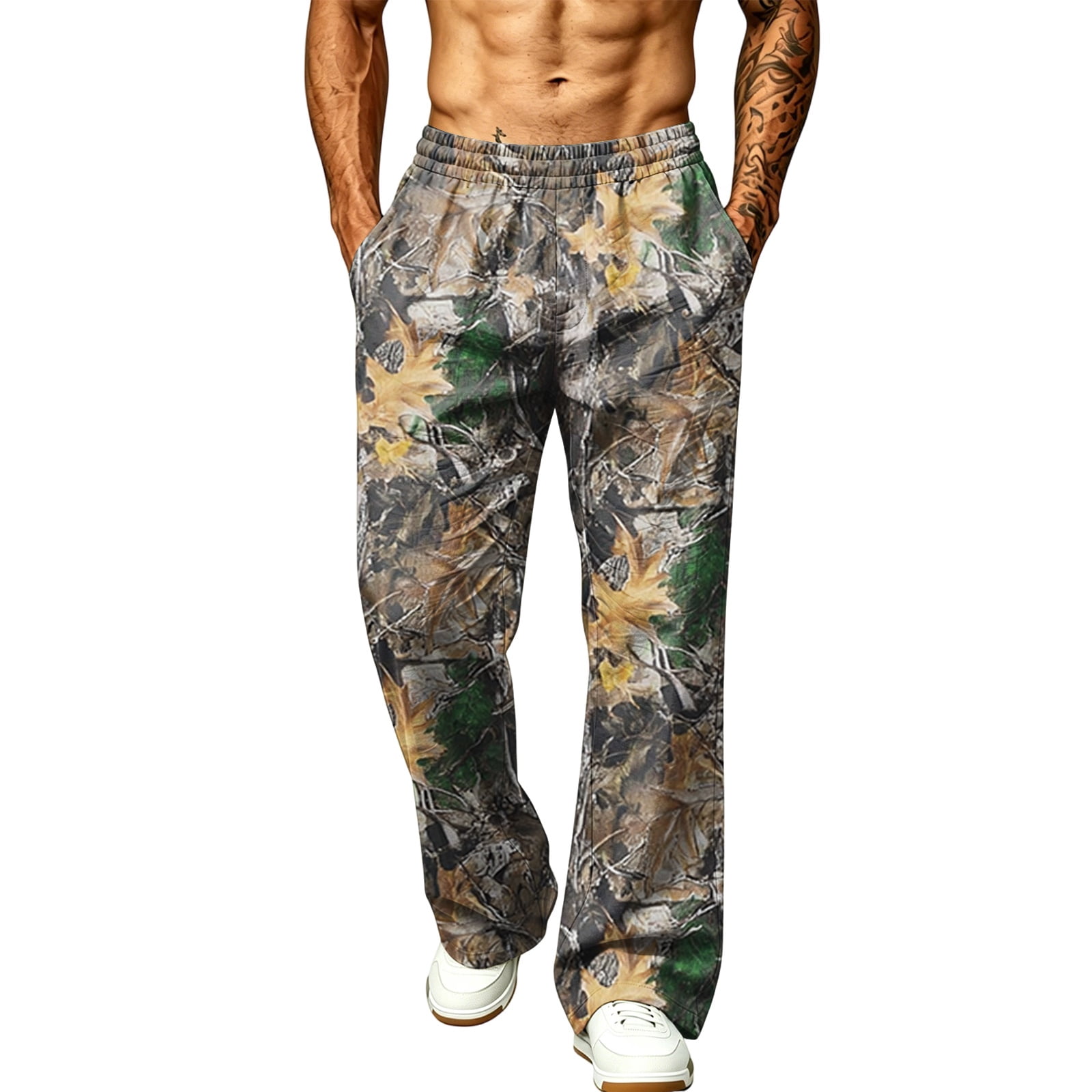 LTTVQM Mens Loose Fit Camo Trousers Nature Scenic Realtree Leaf