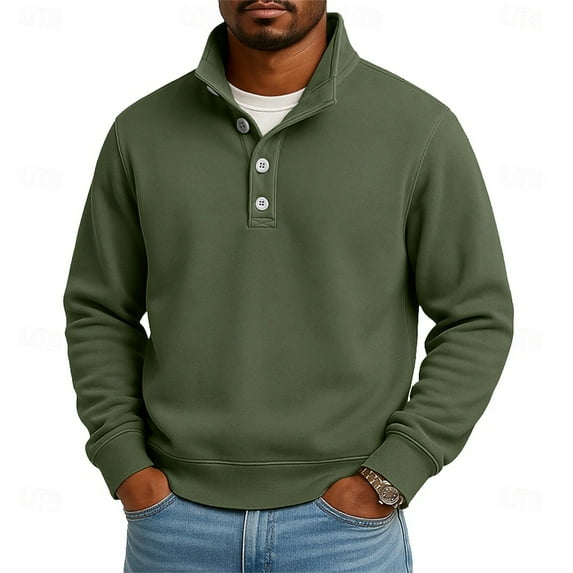 LTTVQM Mens Polo Long Sleeve Shirt Button Basic Solid Color Polo Shirt Classic Loose Casual Collared Shirts T-Shirt Army Green 2XL