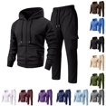 thumbnail image 1 of LTTVQM Mens Relaxed Fit 2 Piece Outfit Fleece Solid Full Zip Hoodie And Elastic Waist Cargo Straight Pants Daily Casual Clothes Black 2XL, 1 of 7