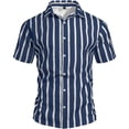 thumbnail image 1 of LTTVQM Mens Retro Stripe Button Down Shirt Short Sleeve Lightweight Breathable Tops Casual Clothing Everyday Wear Blue M, 1 of 7
