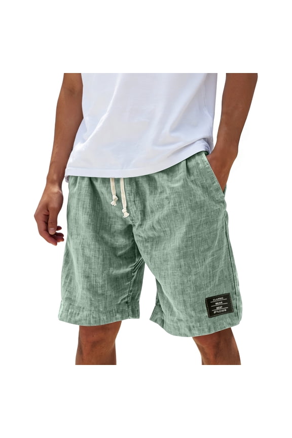 Mens Shorts 2026 Summer Casual Breathable Linen Beach Vacation Loose Fit Holiday Short Light Green XL