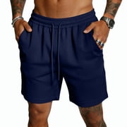 LTTVQM Mens Shorts Slim Fit Casual Elastic Waist Beach Vacation Drawstring Athletic Summer Comfort 2026 Shorts Navy M
