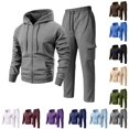 thumbnail image 1 of LTTVQM Mens Solid Color Full Matching Fleece Sweat Suit Full Zip Hoodie And Elastic Waist Multi-Pocket Cargo Straight Pants Daily Clothes Gray L, 1 of 7
