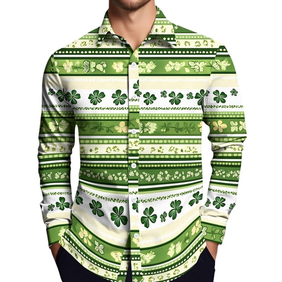 LTTVQM Mens St Patrick's Day Shirts 2026 Shamrock Print Button Down Funny Casual Tunic Tops Trendy Clothing Turquoise 2XL